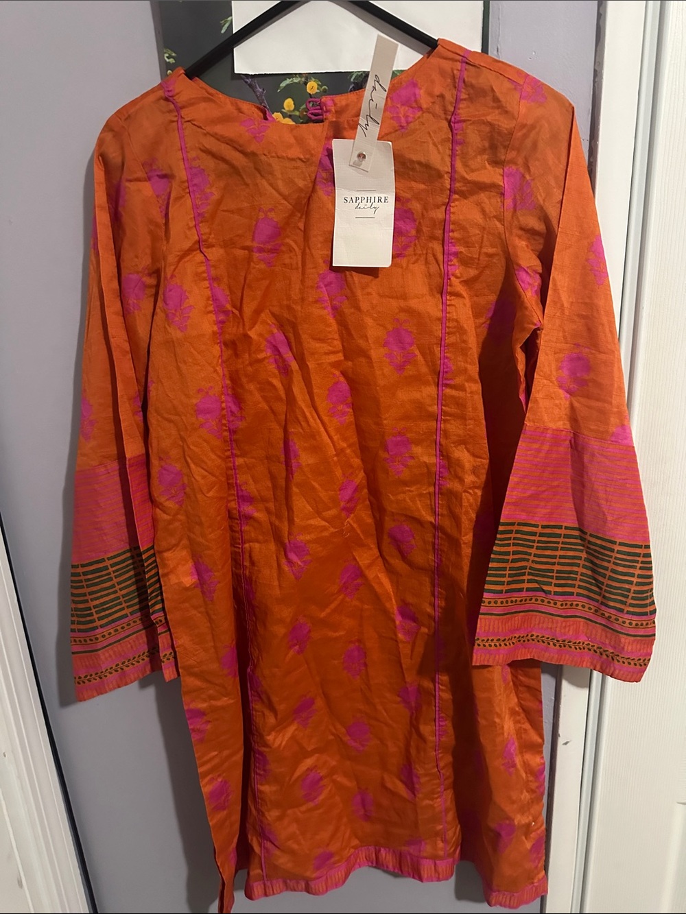 Orange & Pink Long Sleeve Printed Dress